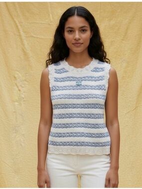 Sleeveless Knit Stripe Tank Top in Blue and white size S
